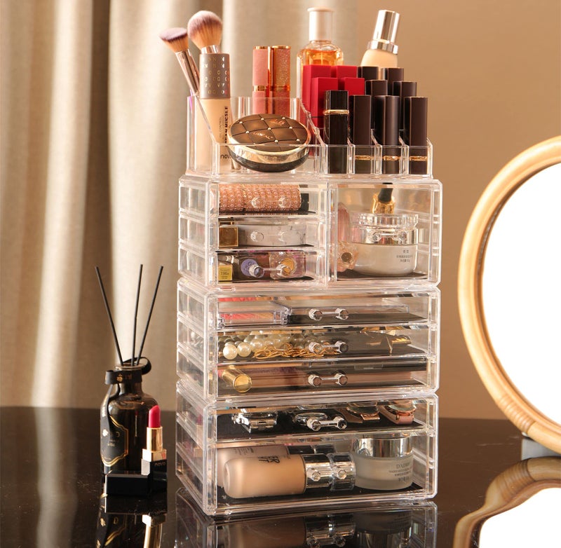 Cq acrylic 4 Pack Clear Make up Organizer Countertop,Stackable 9 Drawers Makeup Storage,Cute Vanity Organizers for dresser Hair Clip,Jewelry,Beauty Product Desk and Bathroom Organizers and Storage - Image 3
